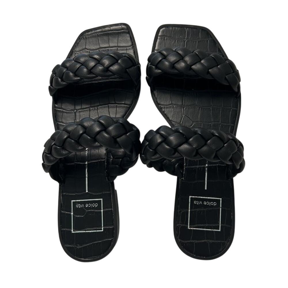 NEW Dolce Vita Indy Braid Straps Square Toe Croc-Embossed Footbed Black Sandal-6 - Picture 2 of 8